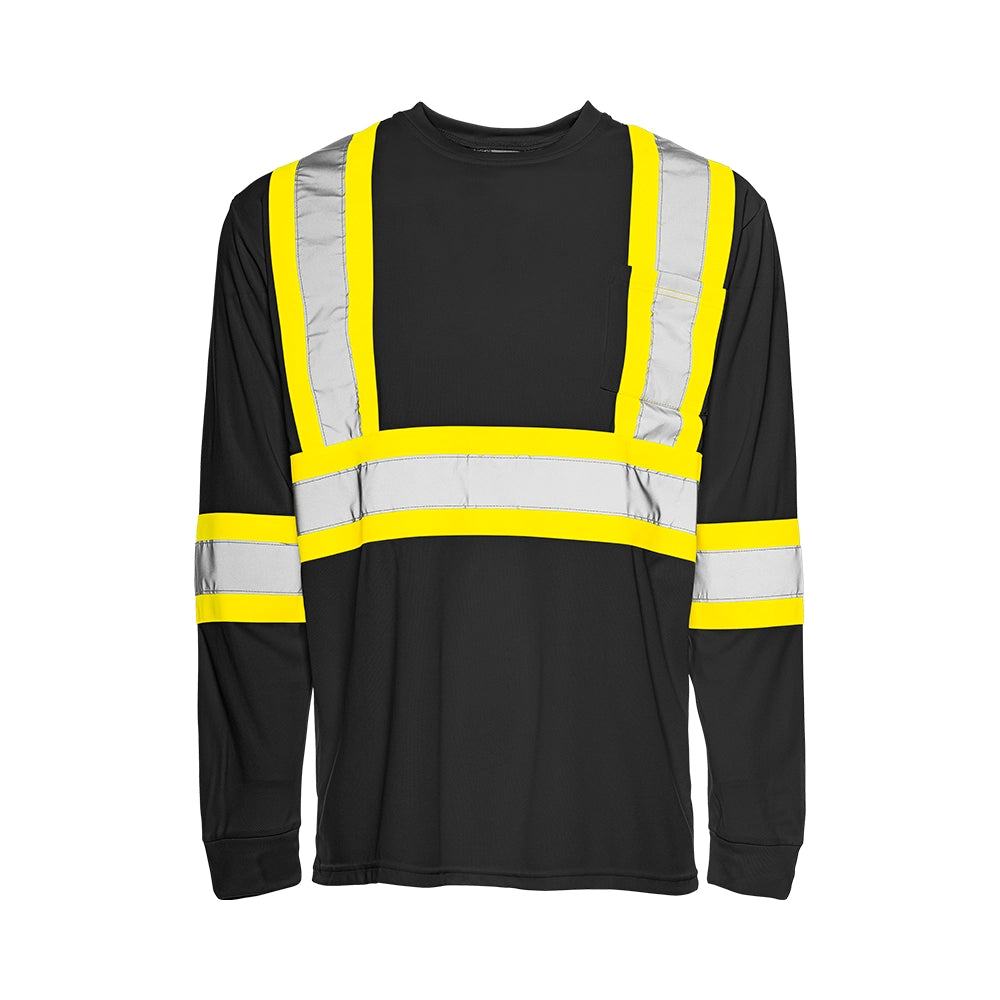 GROUND FORCE • Long Sleeve Polyester Traffic T-Shirt, 4″ Refl. Tape