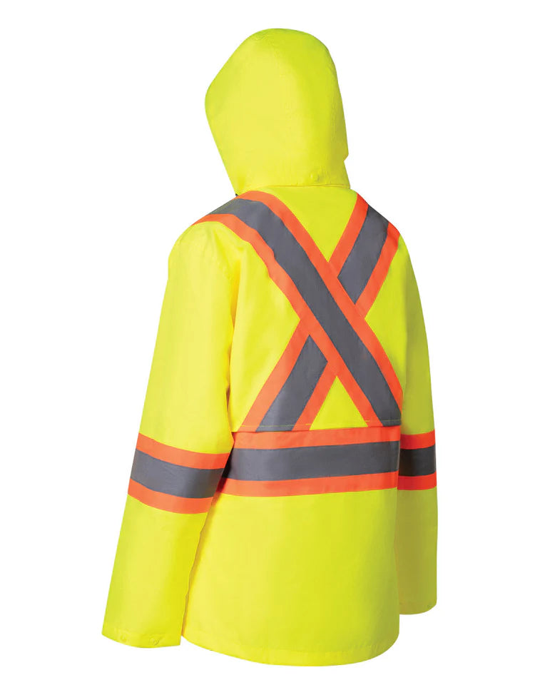 Forcefield Women's Hi Vis Safety Rain Jacket with Snap-Off Hood
