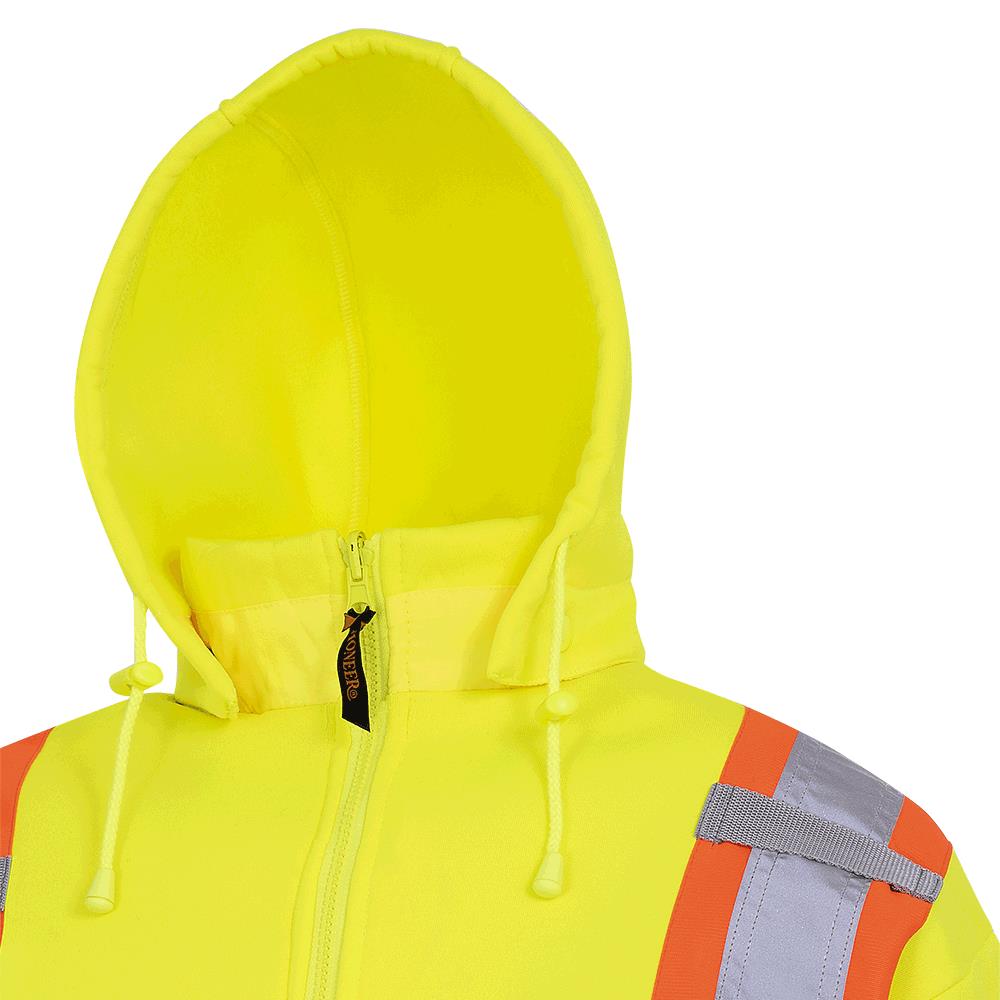 PIONEER Hi–Vis Polyester Fleece Safety Hoodie – Zipper Closure – Hi–Vis Yellow