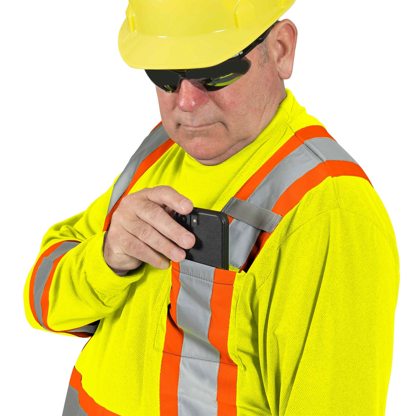 Pioneer Hi-Vis Bird's-Eye Long-Sleeved Safety Shirt - Hi-Vis Yellow/Green