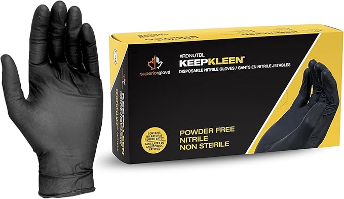 KeepKleen Black industrial-grade 8 mil nitrile disposable 12-inch gloves for forearm protection