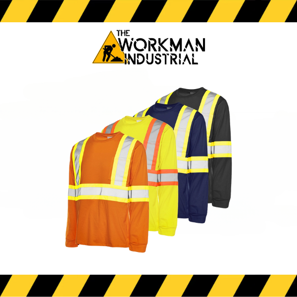 Ground Force long sleeve hi-vis traffic t-shirt in fluorescent yellow/orange with reflective tape.
