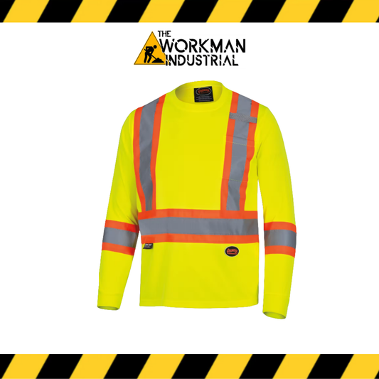 Pioneer Hi-Vis Bird's-Eye Long-Sleeved Safety Shirt - Hi-Vis Yellow/Green
