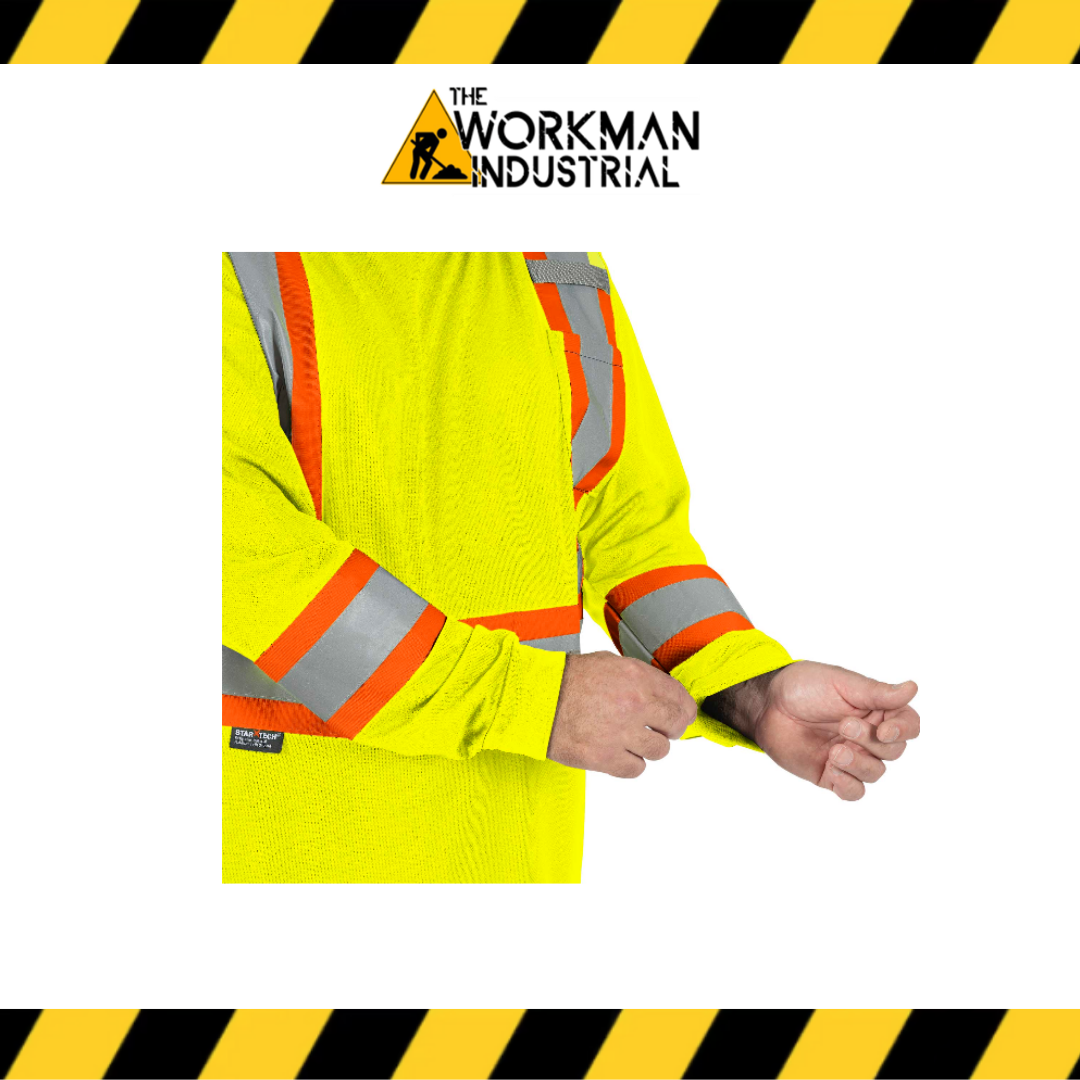Pioneer Hi-Vis Bird's-Eye Long-Sleeved Safety Shirt - Hi-Vis Yellow/Green