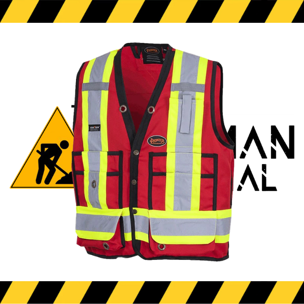 Pioneer 17-pocket hi-viz surveyor's safety vest in fluorescent.