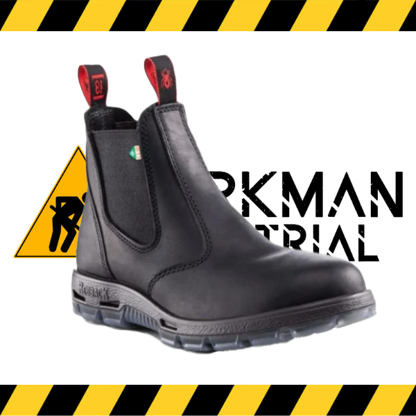RedBack Bobcat CSA steel toe slip-on work boot in black.