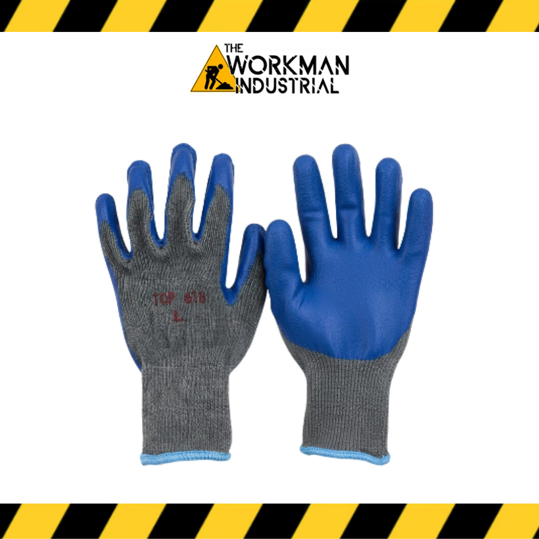 TOP 618 String Knit Latex Work Gloves - Blue