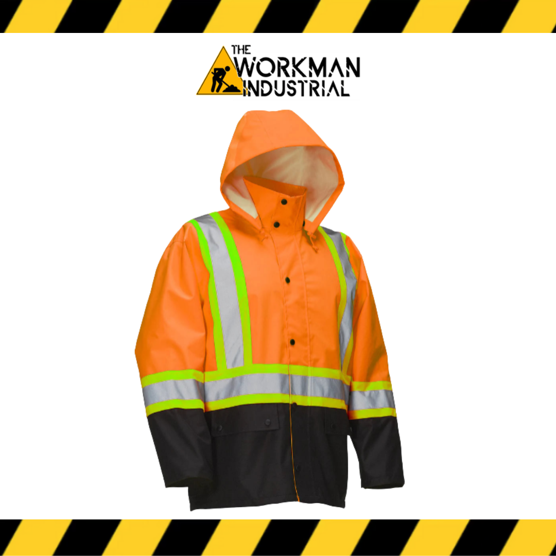 FORCEFIELD Hi Vis Safety Rain Jacket with Snap-Off Hood