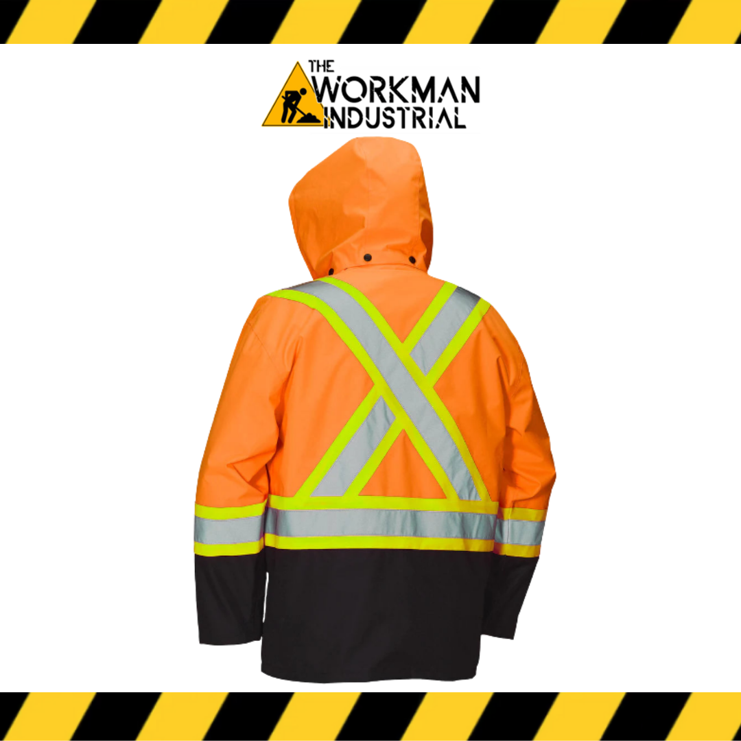 FORCEFIELD Hi Vis Safety Rain Jacket with Snap-Off Hood