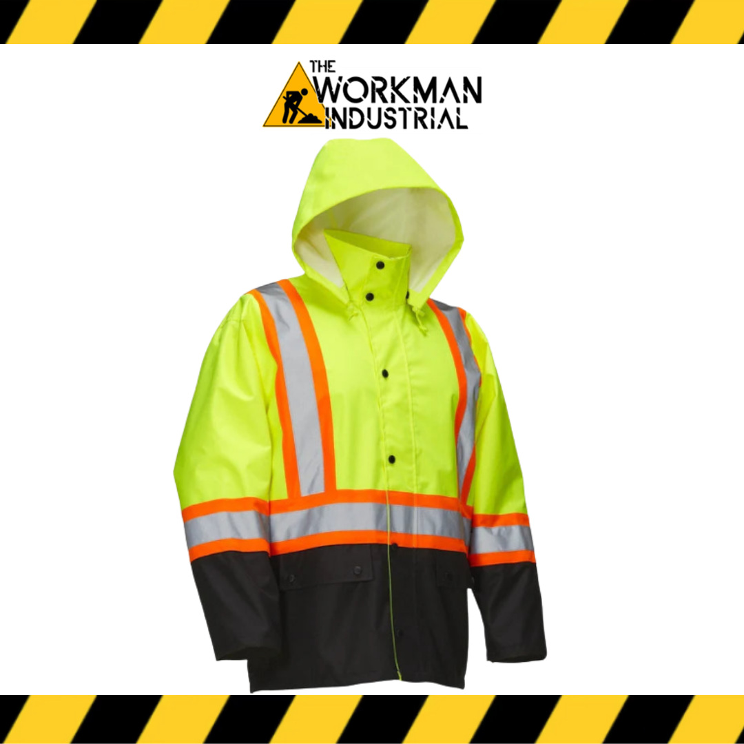 FORCEFIELD Hi Vis Safety Rain Jacket with Snap-Off Hood