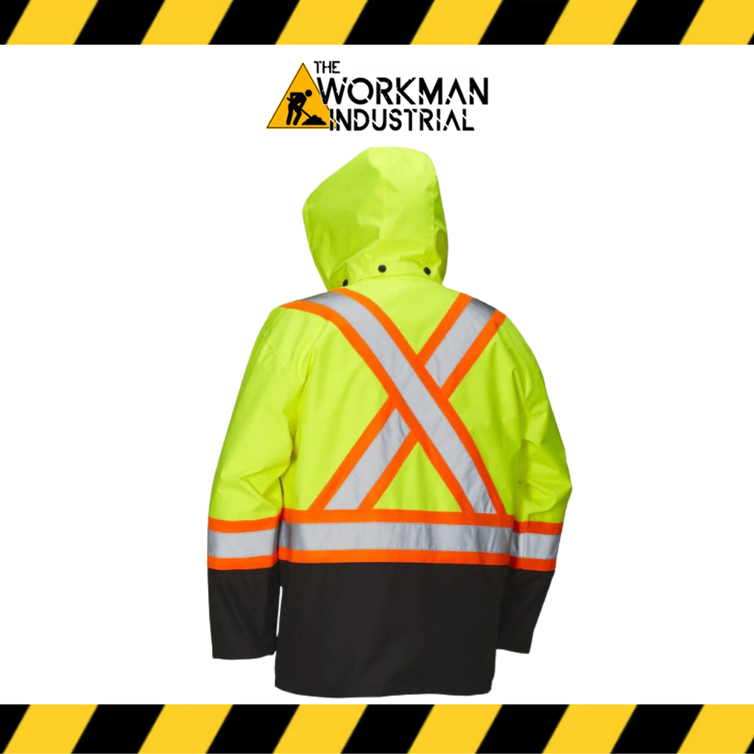 FORCEFIELD Hi Vis Safety Rain Jacket with Snap-Off Hood