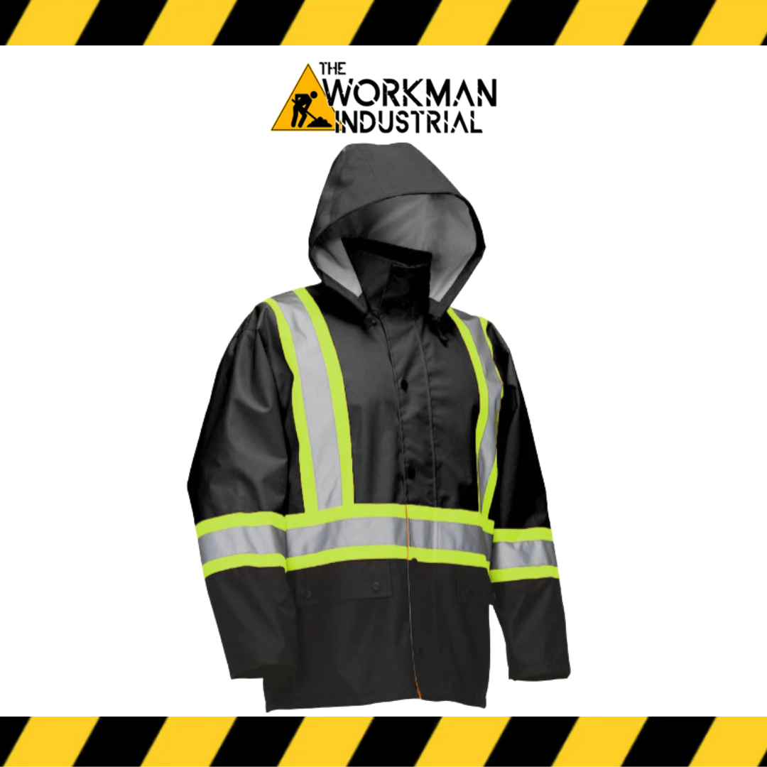 FORCEFIELD Hi Vis Safety Rain Jacket with Snap-Off Hood