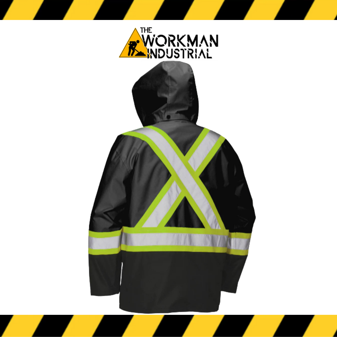 FORCEFIELD Hi Vis Safety Rain Jacket with Snap-Off Hood