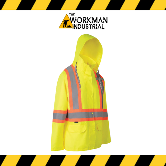 Forcefield Women's Hi Vis Safety Rain Jacket with Snap-Off Hood