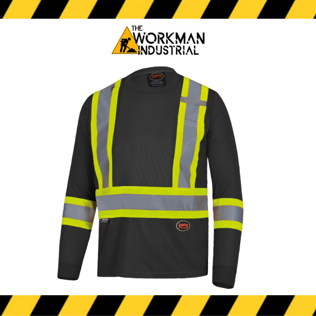 Pioneer Hi-Vis Bird's-Eye Long-Sleeved Safety Shirt - Black