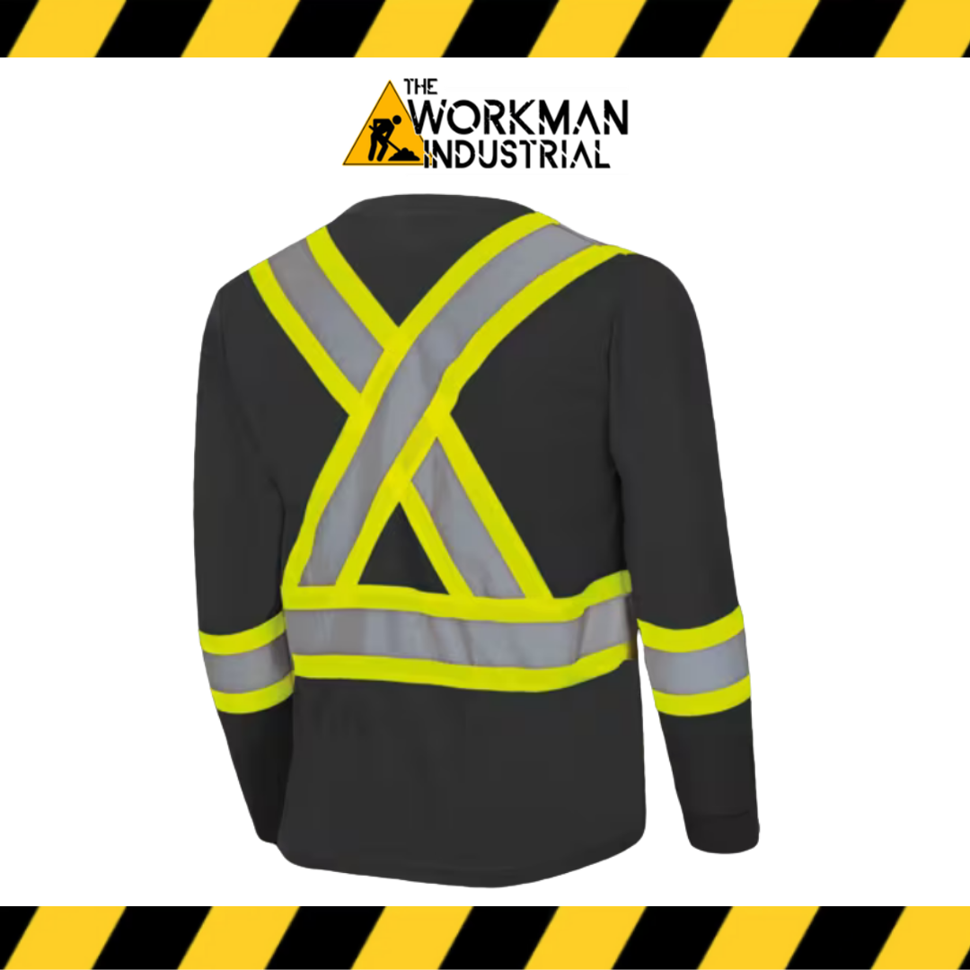 Pioneer Hi-Vis Bird's-Eye Long-Sleeved Safety Shirt - Black