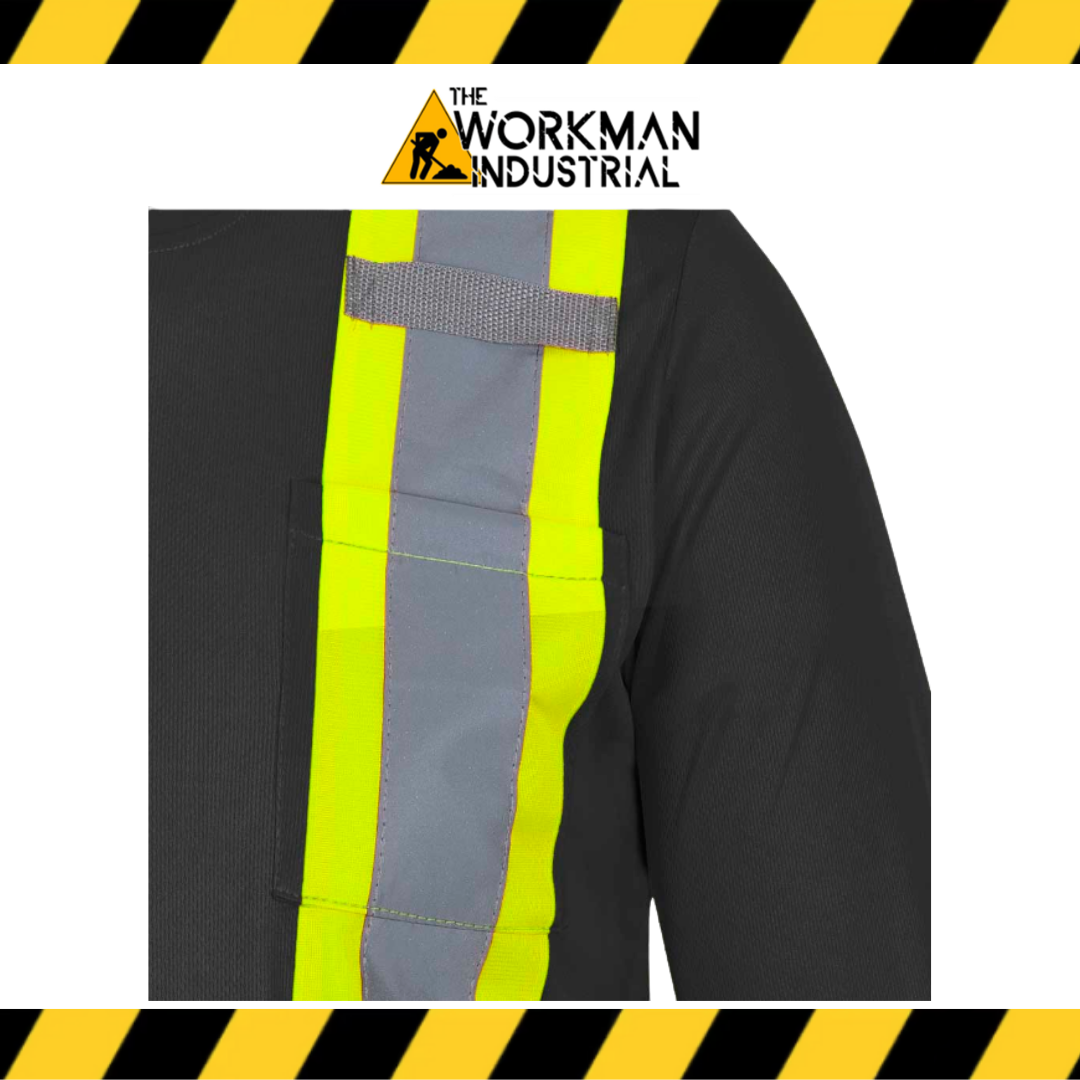 Pioneer Hi-Vis Bird's-Eye Long-Sleeved Safety Shirt - Black