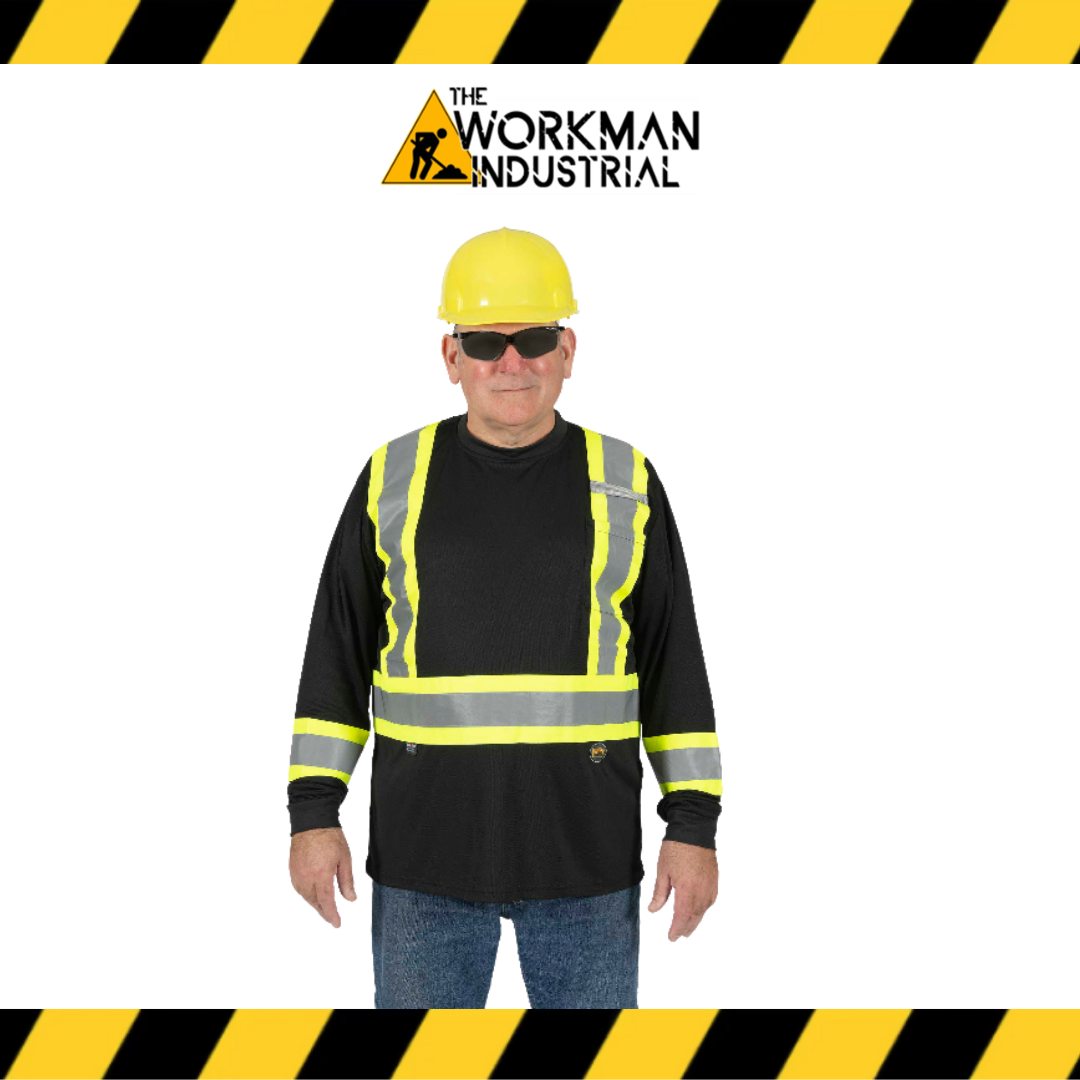Pioneer Hi-Vis Bird's-Eye Long-Sleeved Safety Shirt - Black