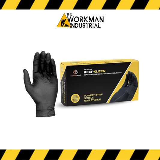 KeepKleen Black industrial-grade 8 mil nitrile disposable 12-inch gloves for forearm protection