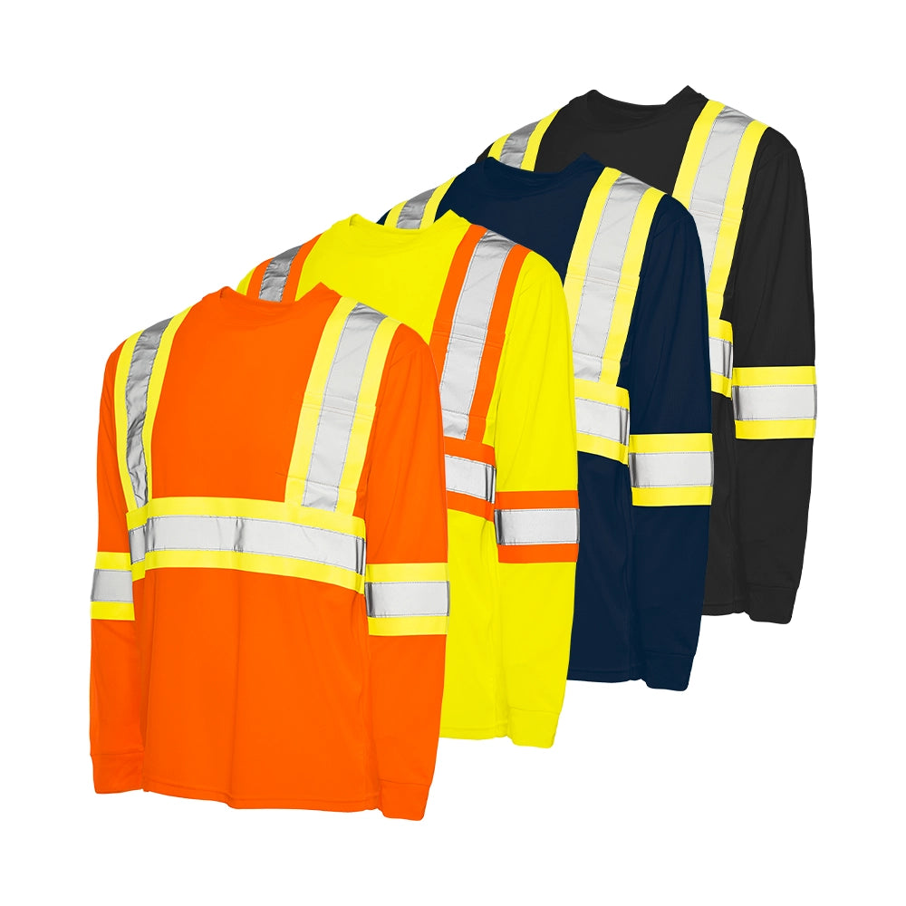 GROUND FORCE • Long Sleeve Polyester Traffic T-Shirt, 4″ Refl. Tape