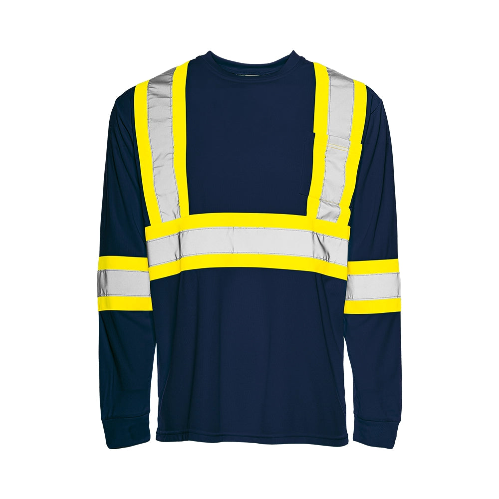 GROUND FORCE • Long Sleeve Polyester Traffic T-Shirt, 4″ Refl. Tape