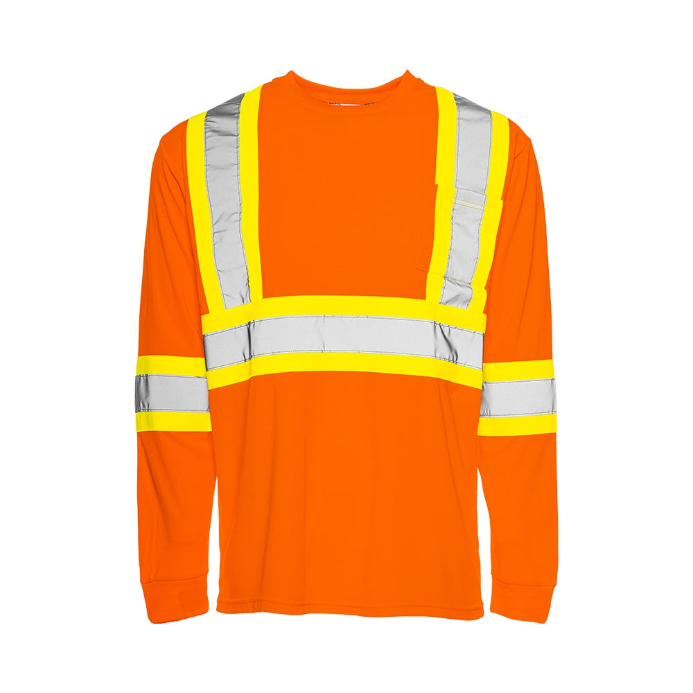 GROUND FORCE • Long Sleeve Polyester Traffic T-Shirt, 4″ Refl. Tape