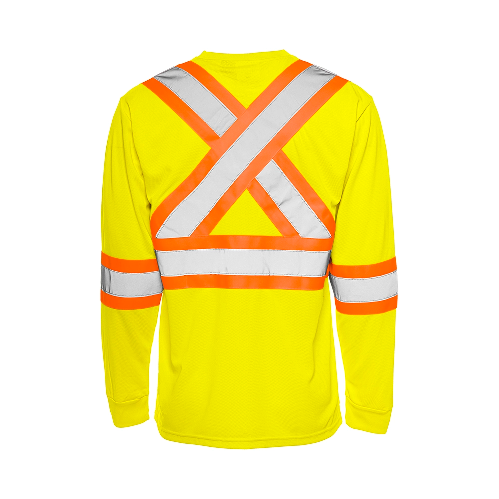 GROUND FORCE • Long Sleeve Polyester Traffic T-Shirt, 4″ Refl. Tape