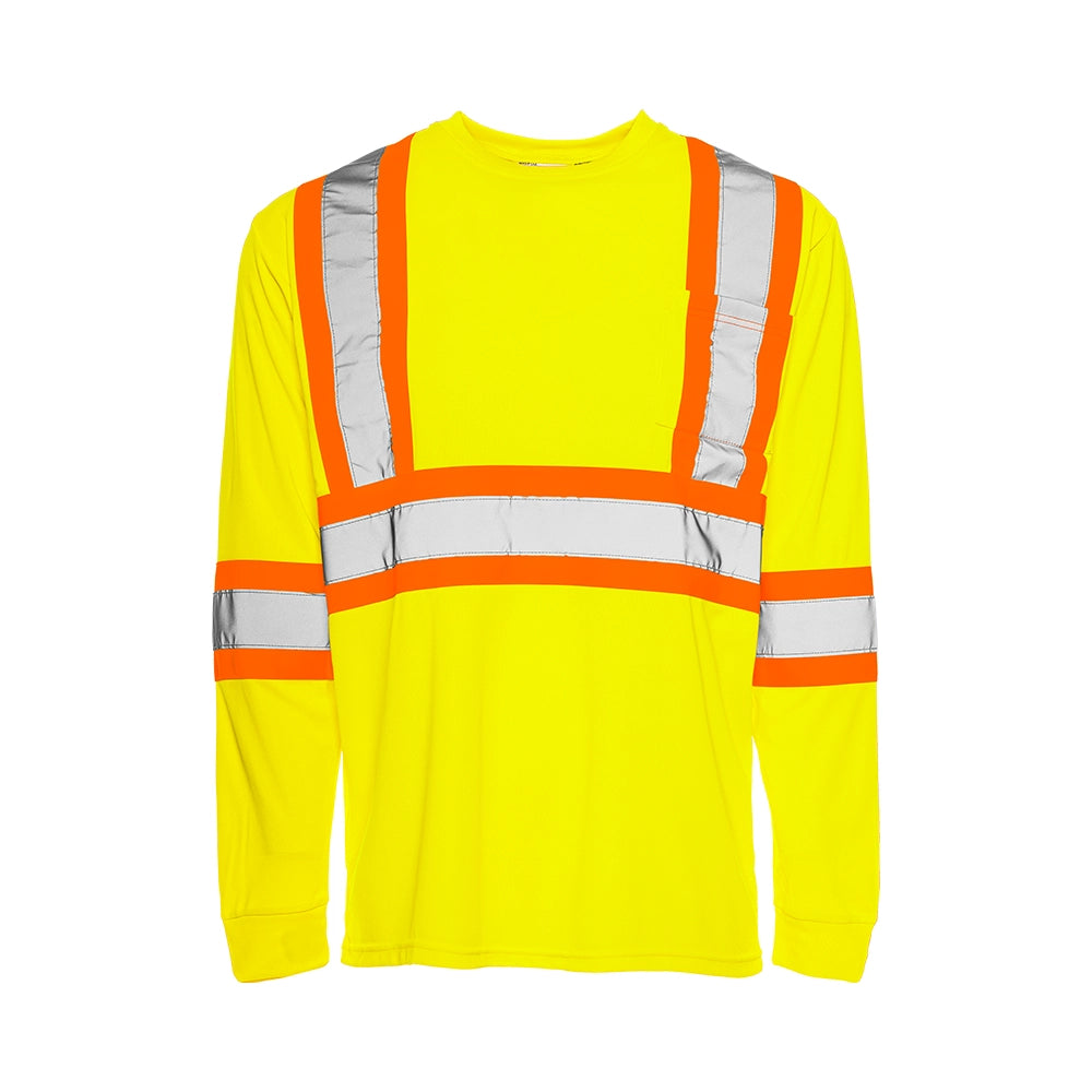 GROUND FORCE • Long Sleeve Polyester Traffic T-Shirt, 4″ Refl. Tape