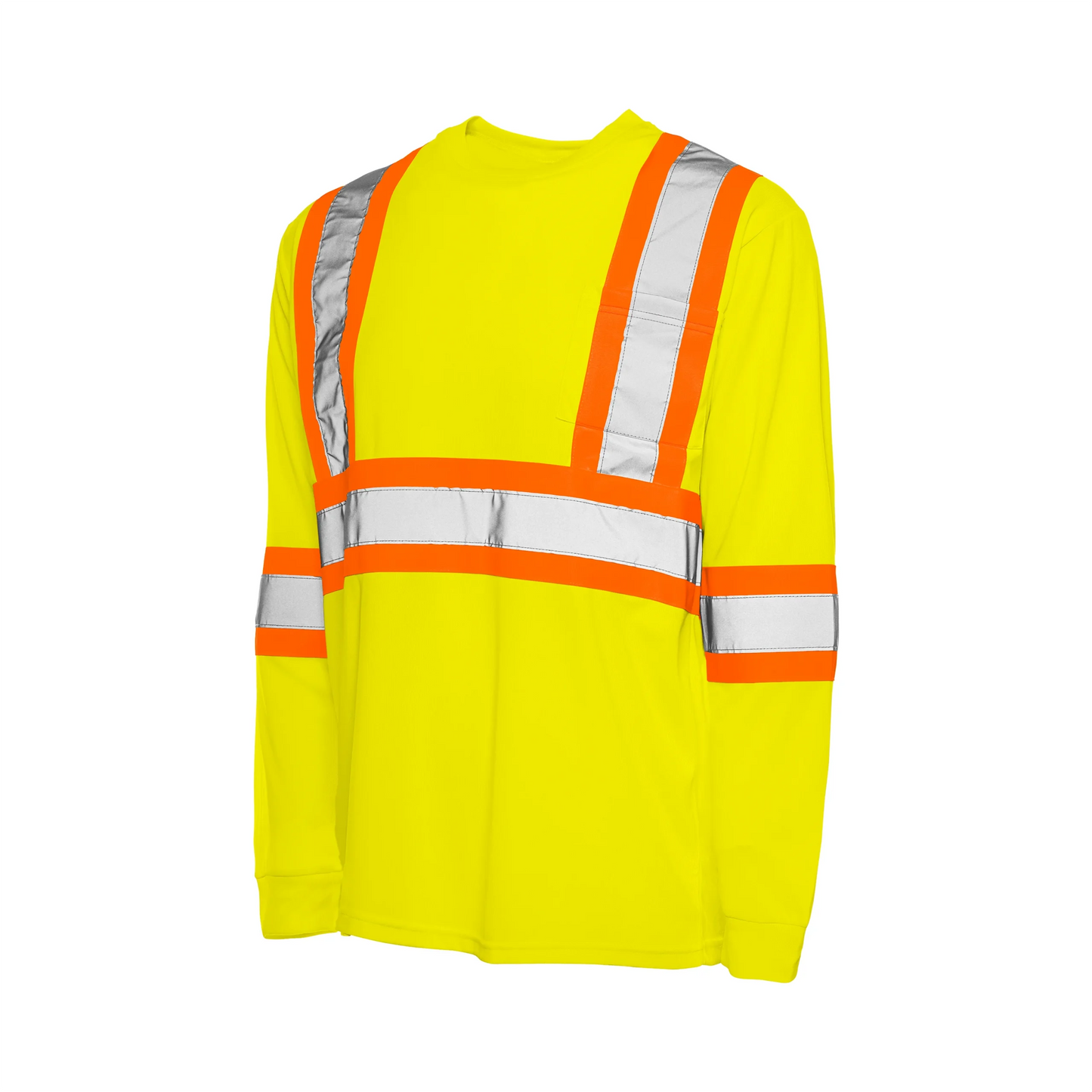 GROUND FORCE • Long Sleeve Polyester Traffic T-Shirt, 4″ Refl. Tape