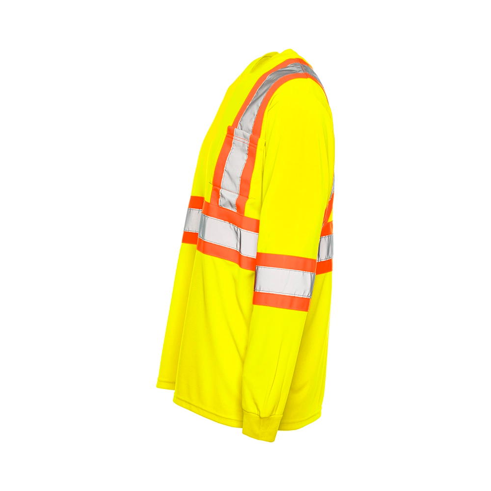 GROUND FORCE • Long Sleeve Polyester Traffic T-Shirt, 4″ Refl. Tape