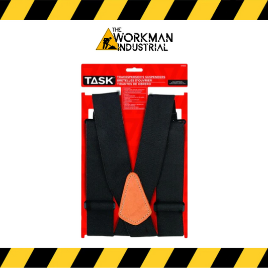 Task Tools heavy-duty full elastic work suspenders in black.