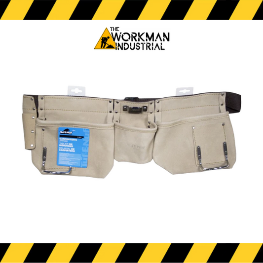 Task & Tools 3-pocket split leather carpenter apron with polyweb belt.
