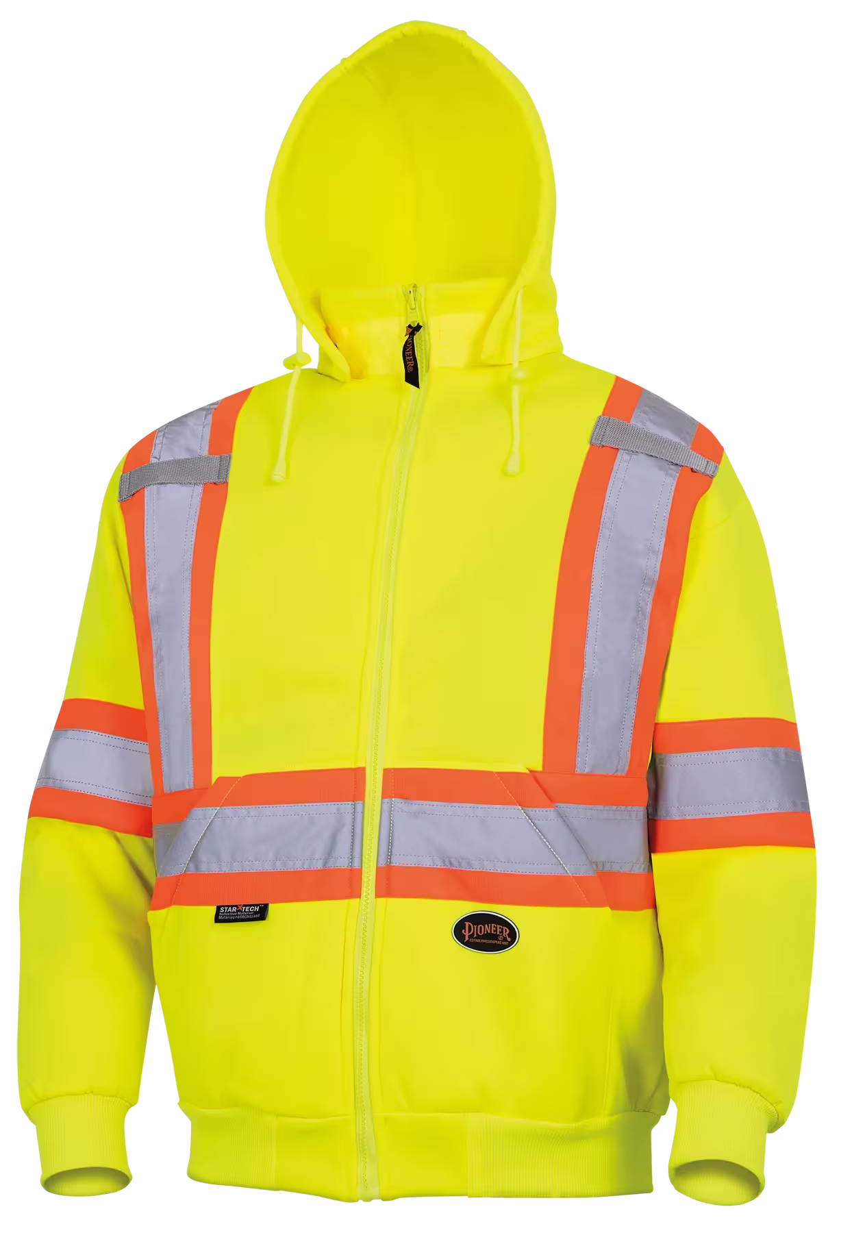 PIONEER Hi–Vis Polyester Fleece Safety Hoodie – Zipper Closure – Hi–Vis Yellow