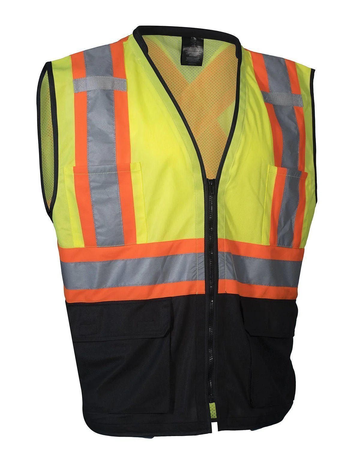 Forcefield Hi Vis Traffic Safety Vest with Zipper Front, Tricot Polyester