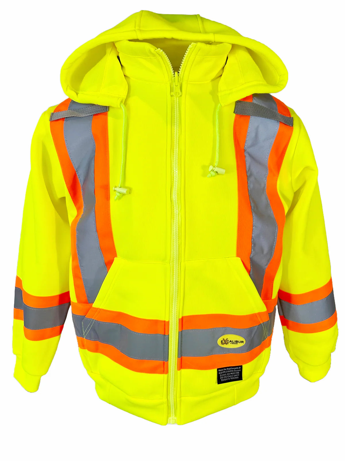 EXCALIBUR Hi-Viz Hoodie ( YELLOW) W/ Reflective Tape metal Zipper